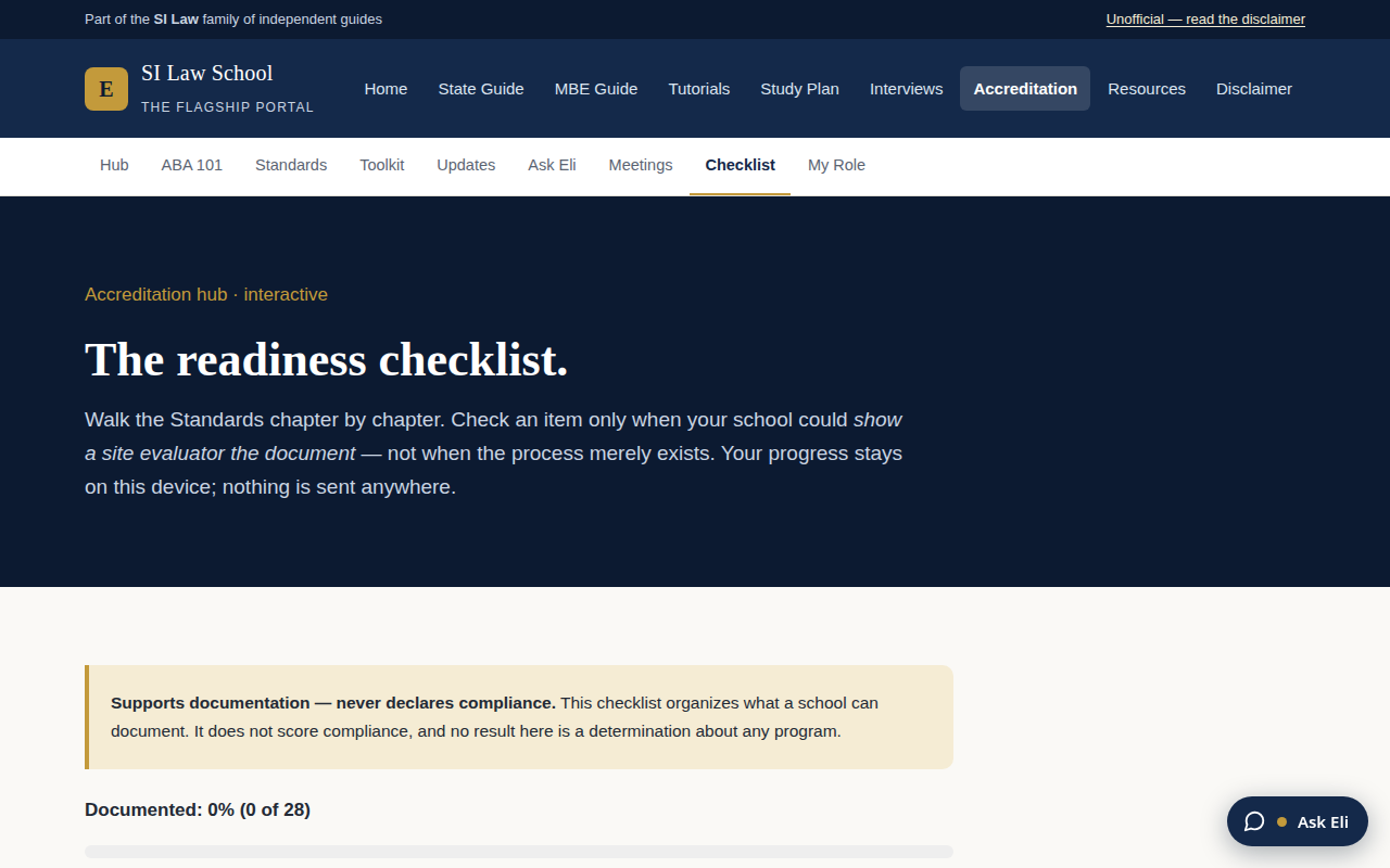 Screenshot of the ABA readiness checklist
