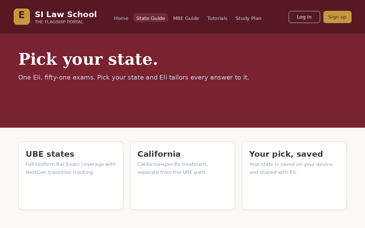 Screenshot of the state-by-state bar exam guide