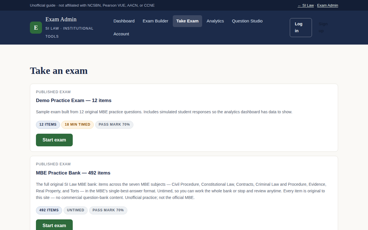 Screenshot of the SI Bar Exam app's timed practice screen